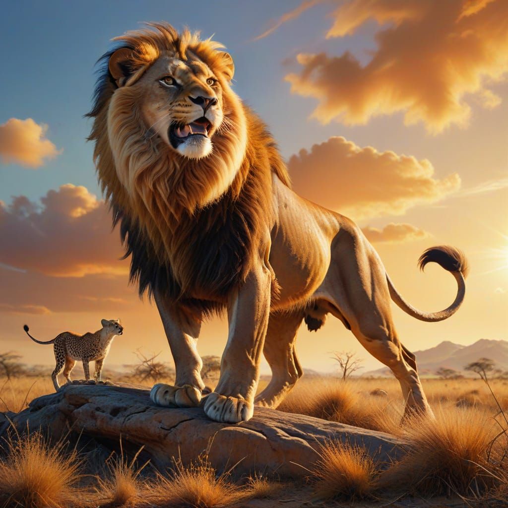 תייצר לי תמונה של אריה מפחיד וצבי רץ מהר ונשר עף למעלה ונמר עז. אם הכיתוב למעלה "הוי עז כנמר וקל כנשר וגיבור כארי ורץ כצ...