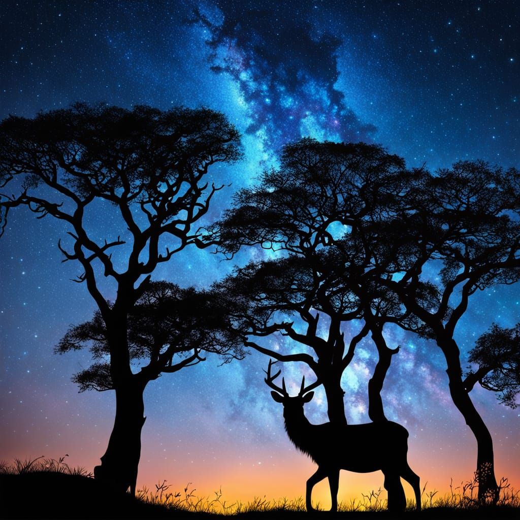 Animals or trees in silhouette against a glowing night sky.
  by @TAPUZ KATOM