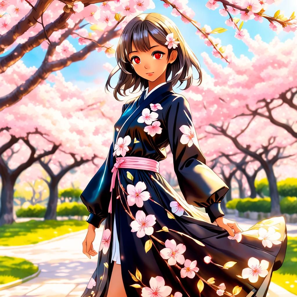 Anime Girl in Celine Tingfly Vintage Designer Floral Print E...