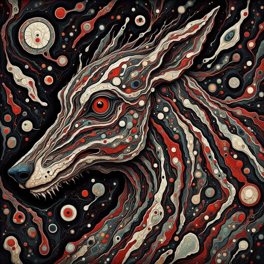 <lora:HELLHOUND HOWL:1.0> <lora:-Fluid Art II-:1.0>