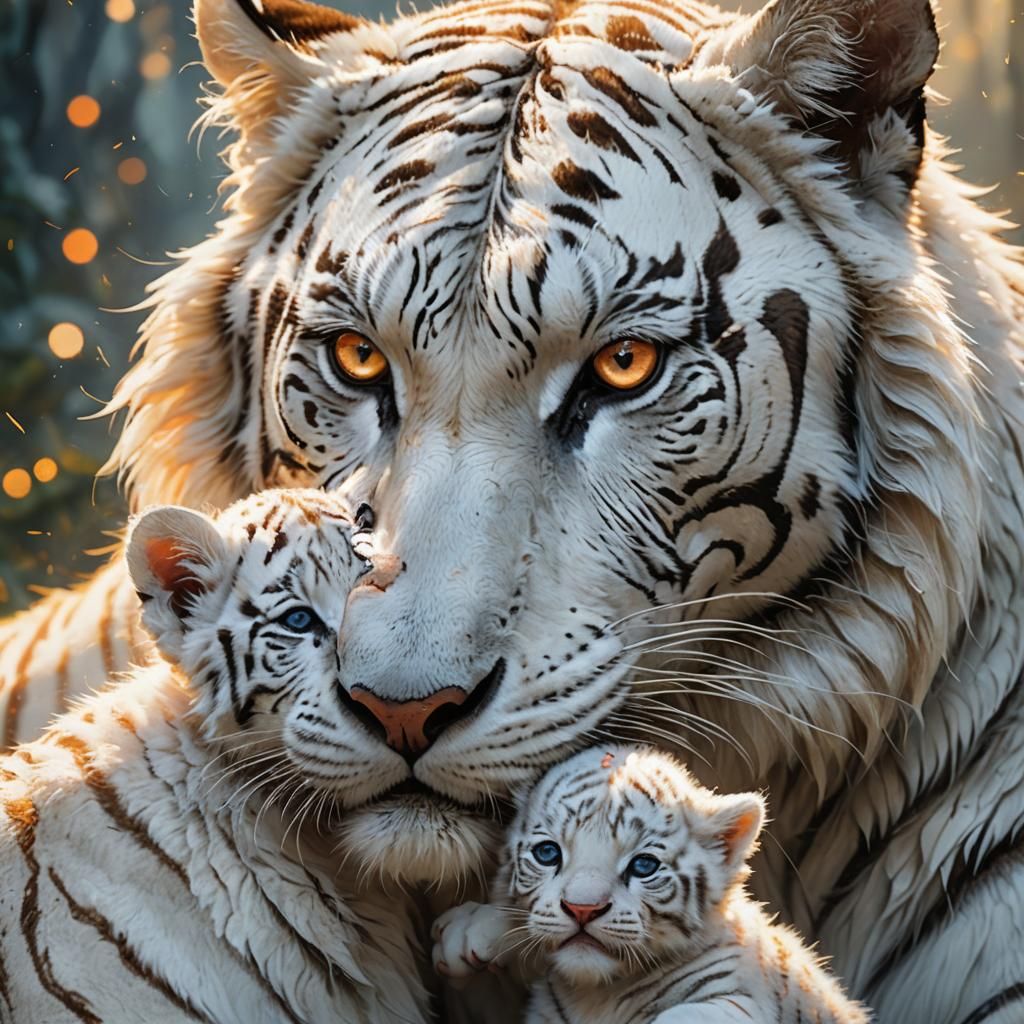 White Tiger Comforts Crying Baby: Fantastical Art