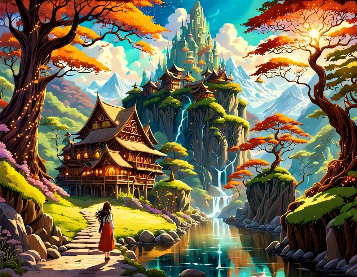 Anime Mountain Village  by @FrancesFantasy