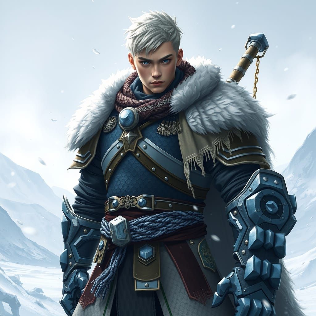 Cyberpunk Warrior Stands Tall Against Frozen Tundra