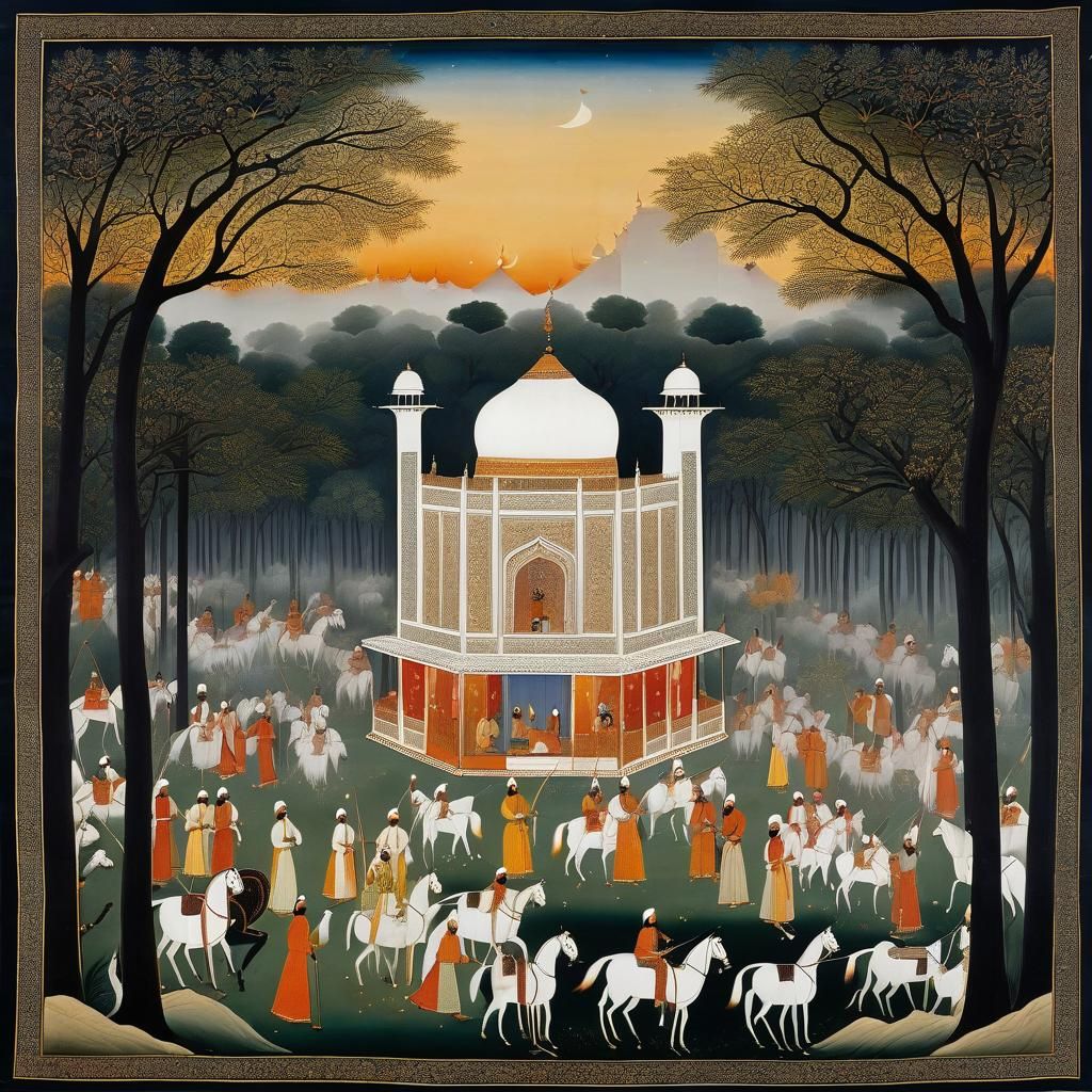 A royal hunting tent, pure white, magnificent hunting camp i...