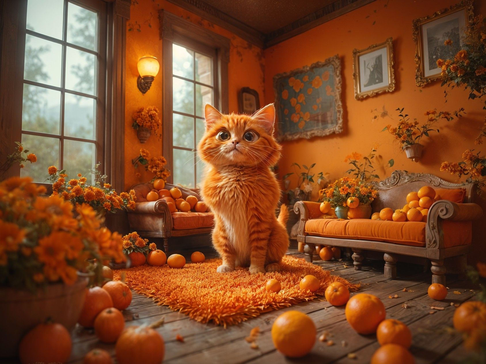 Orange Cat In Orange Room with Oranges
