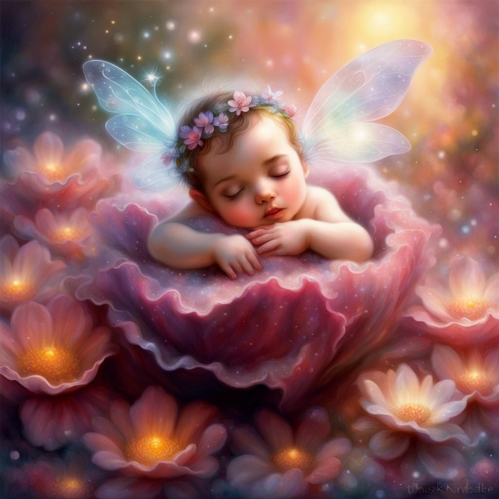 baby fairy sleeping on a flower - AI Generated Artwork - NightCafe Creator