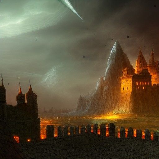 medieval fortress under attack by aliens