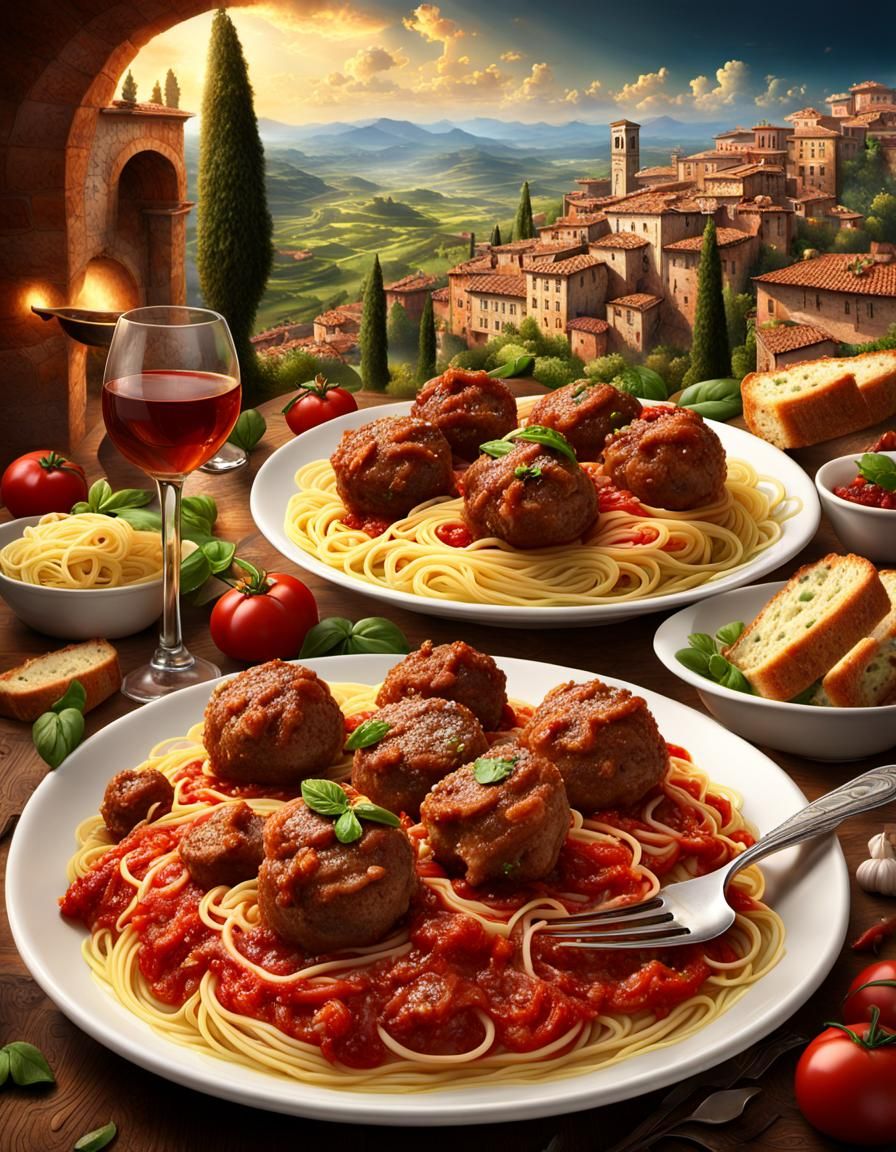 An Italian feast, delicious spaghetti and meatballs, with fresh basil and tomato, SO GOOD 🤤  by @quinine