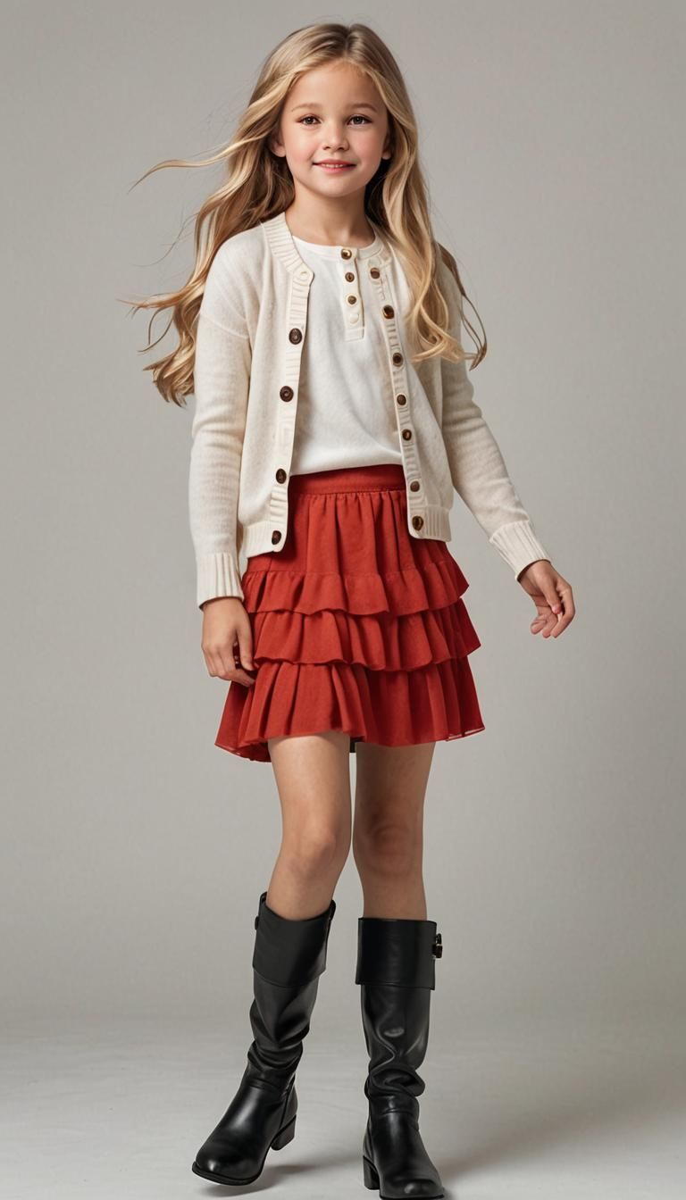 photo realistic full color one 6-year-old beautiful long hai...