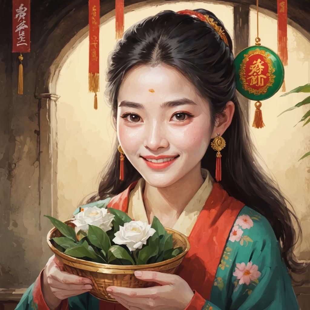 Young Lady Offering Carnations - AI Generated Artwork - NightCafe Creator