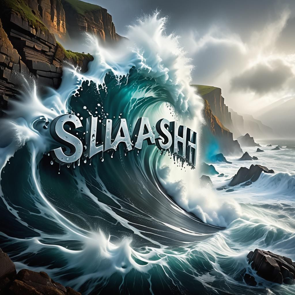 Dramatic, frothy water from a massive wave crashing against ...