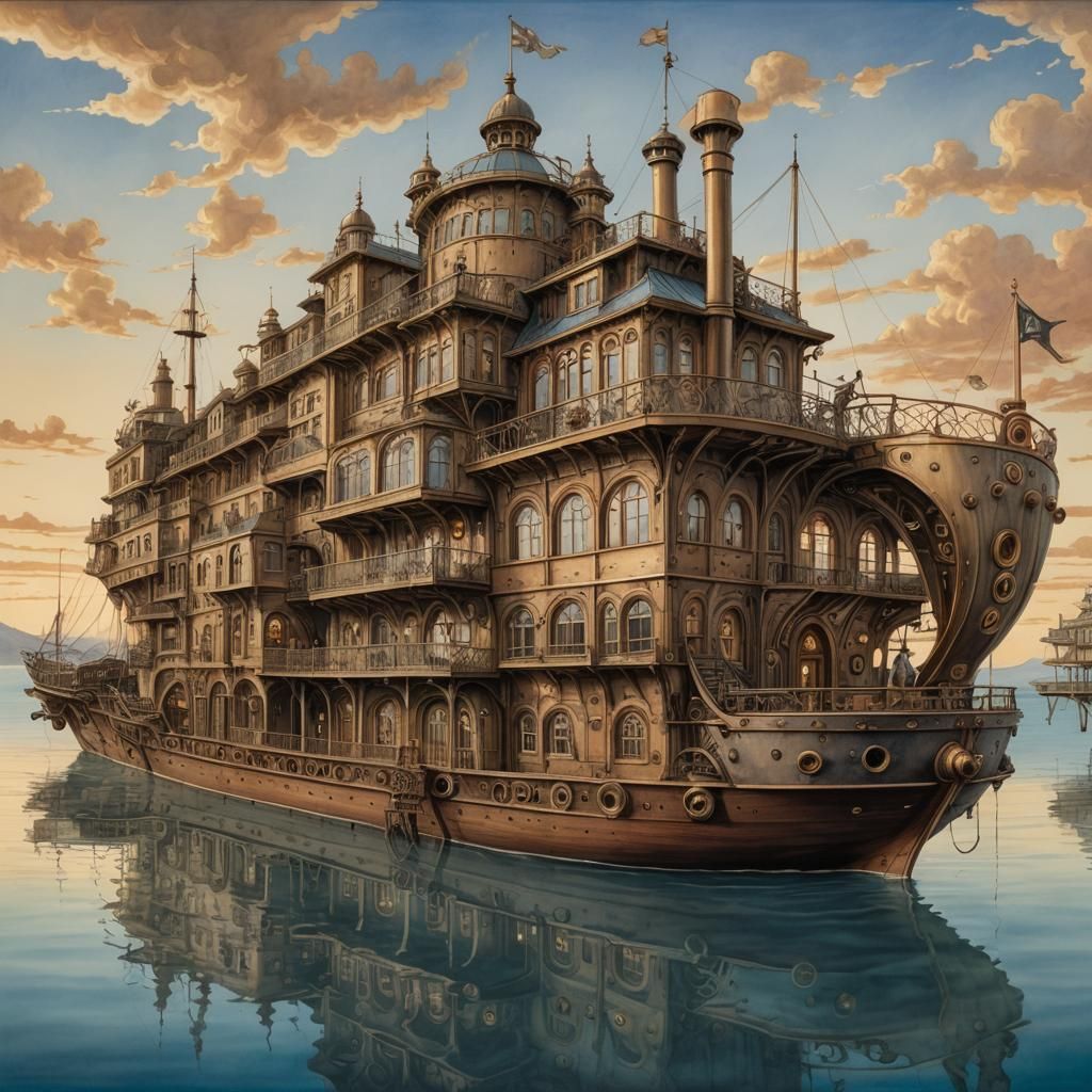 Steampunk floating hotel - AI Generated Artwork - NightCafe Creator