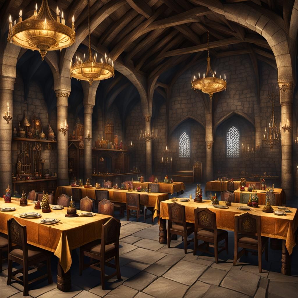 Banquet hall: Medieval Lair: monk: king: jester