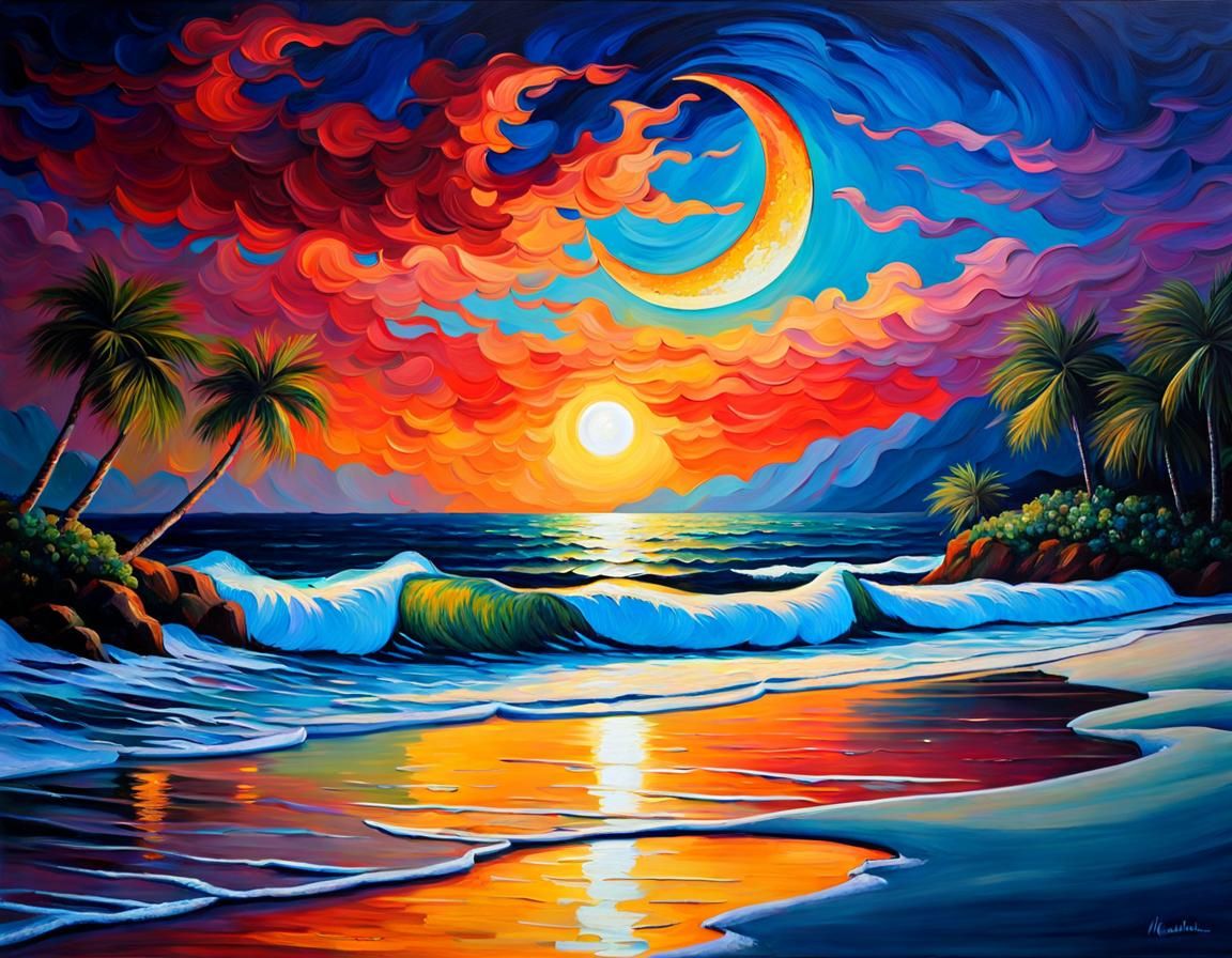 Crescent Moon Beach AI Generated Artwork NightCafe Creator