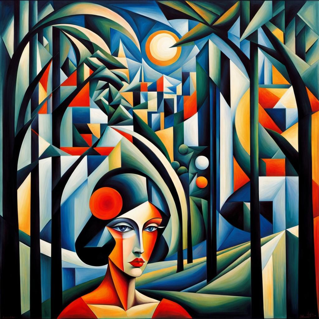 Lady in a forest, cubism  by @That cinema teacher