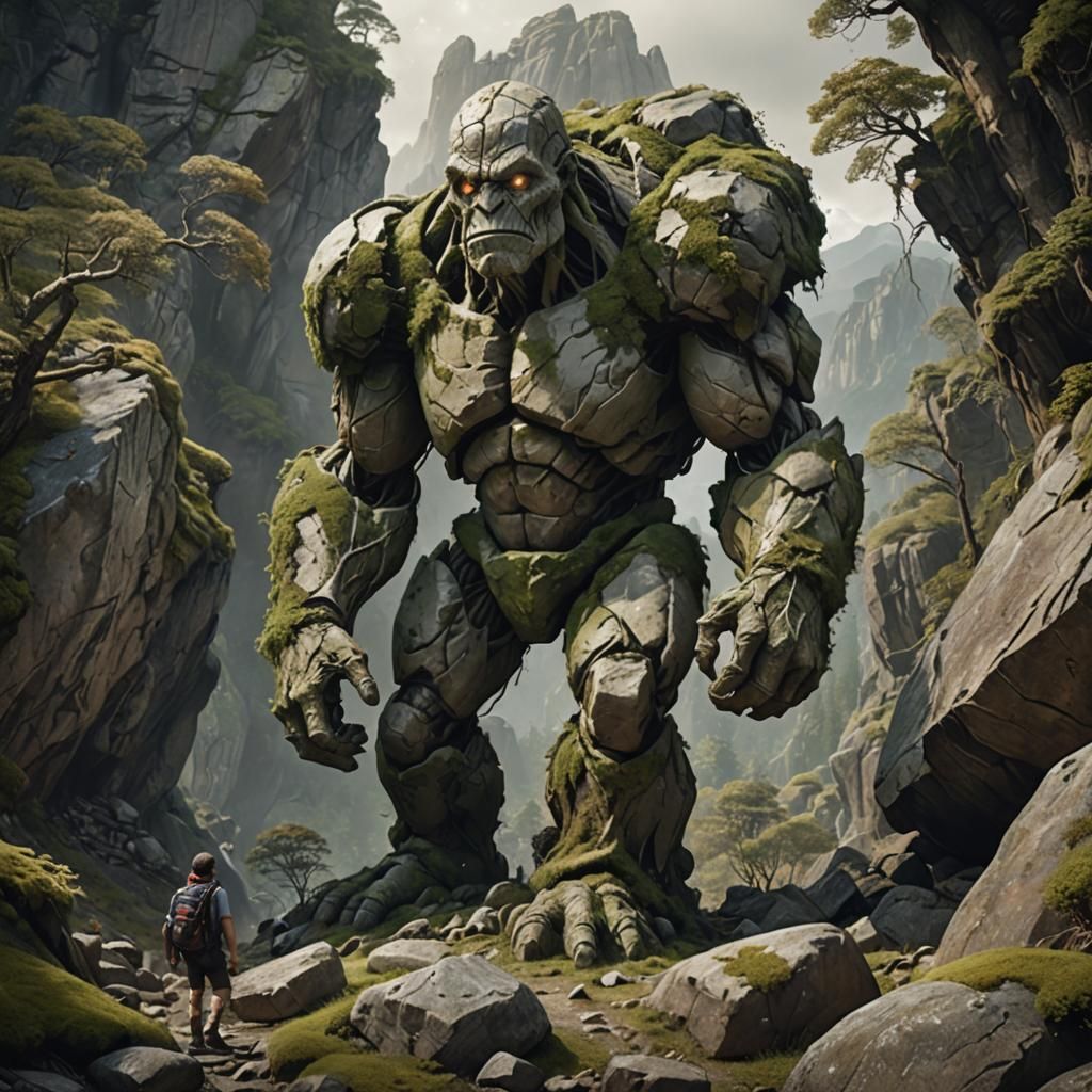 Hyper-Realistic Digital Art of a Majestic Stone Golem Awaken...