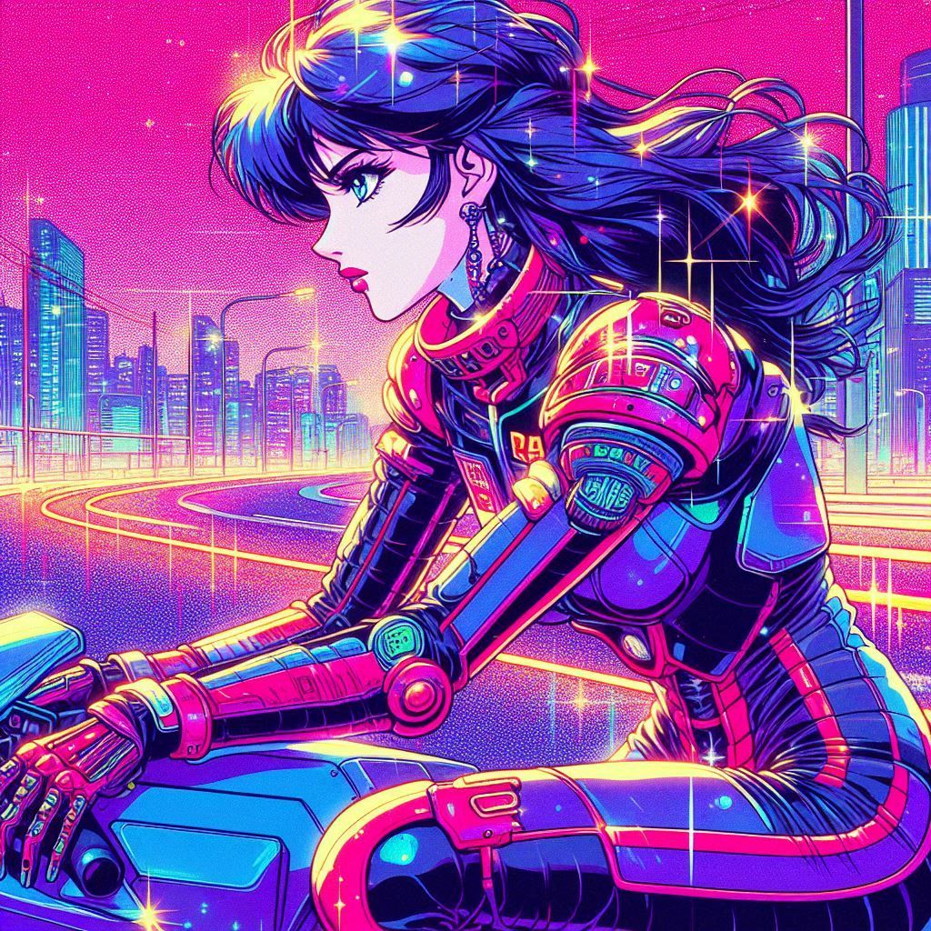 a 1980s anime style image of a woman fashion model drawn in ...