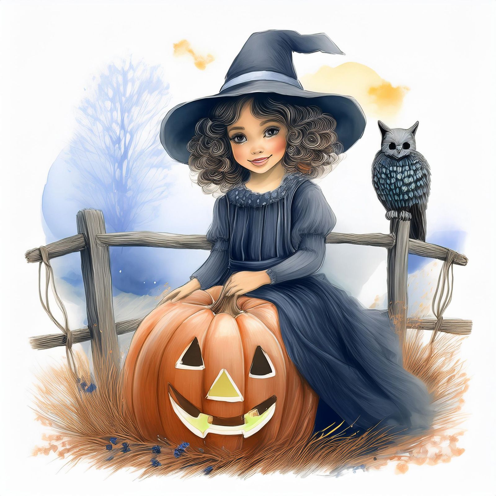 colored pencil witch pumpkin firefly3