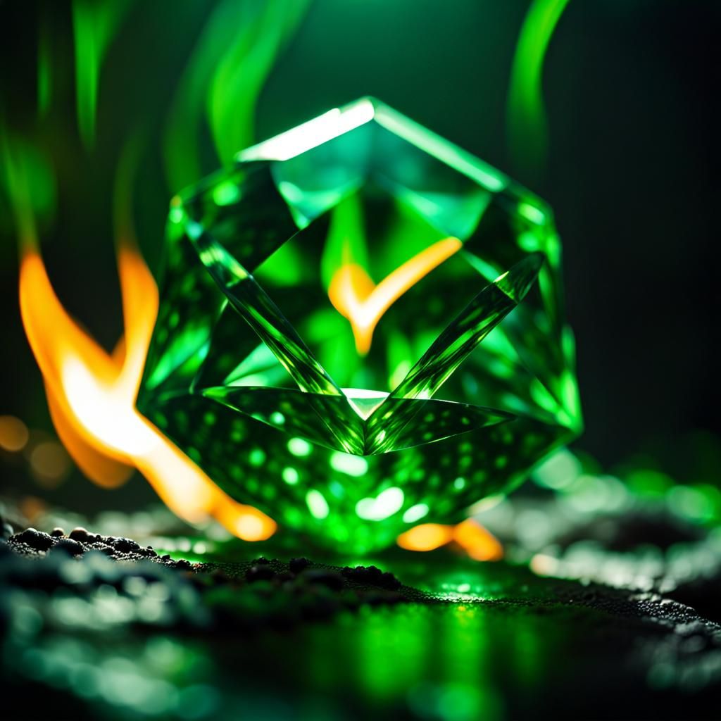 A majestic green crystal, surrounded by a perfect circle of ...