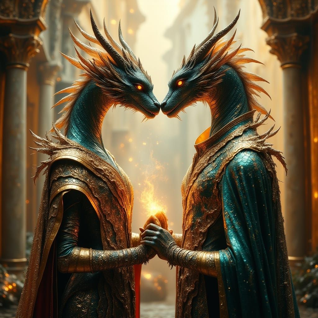 <lora:Dark Portraits:1.0> <lora:EtherealVisionsFlux:1.0> <lora:Ethereal Magic Flux:1.0> <lora:divineOil:1.0> A dragon wedding