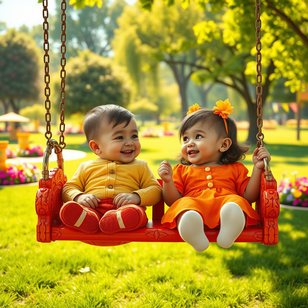 Twins in Playground: A Matte Painting Scene