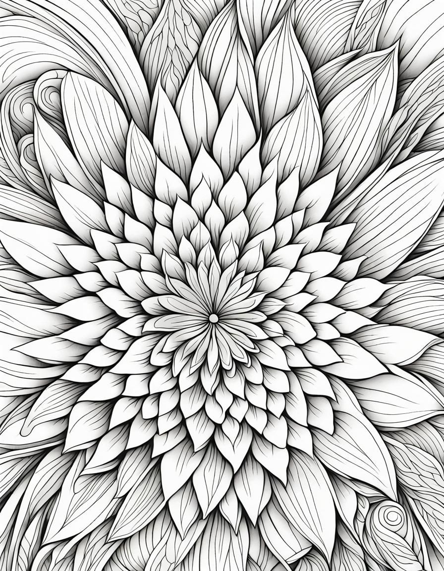colouring page for adults, mindful relaxing flower pattern image, white