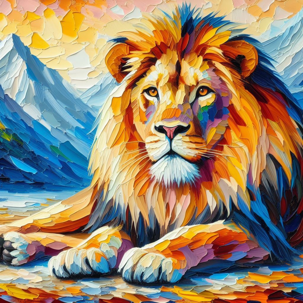 Majestic Lion in thick acryllic paint