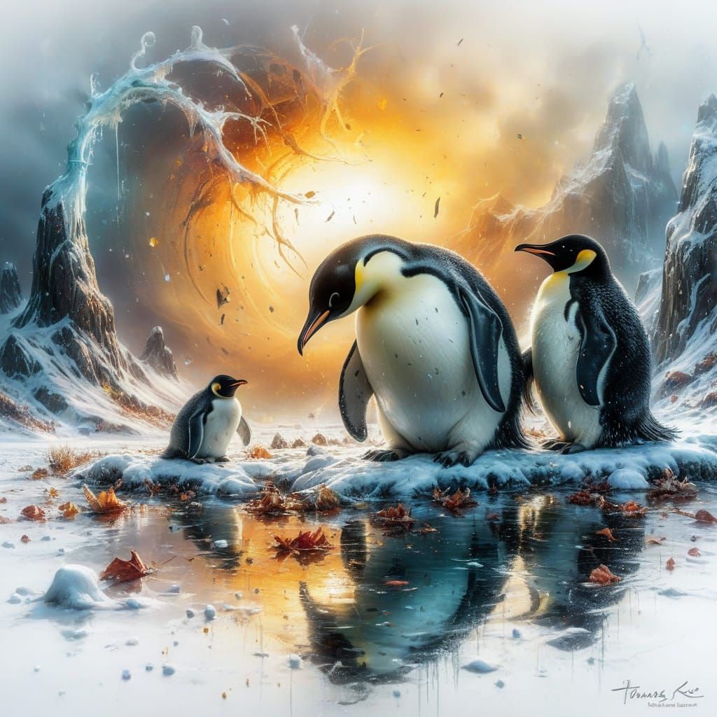 Emperor penguin with mate