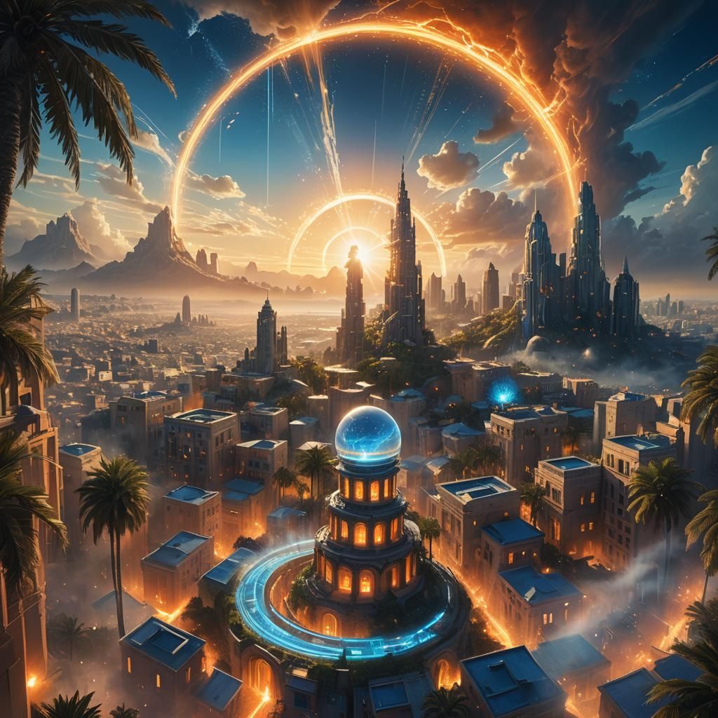 Time Portal Over Cityscape: Fantasy Concept Art