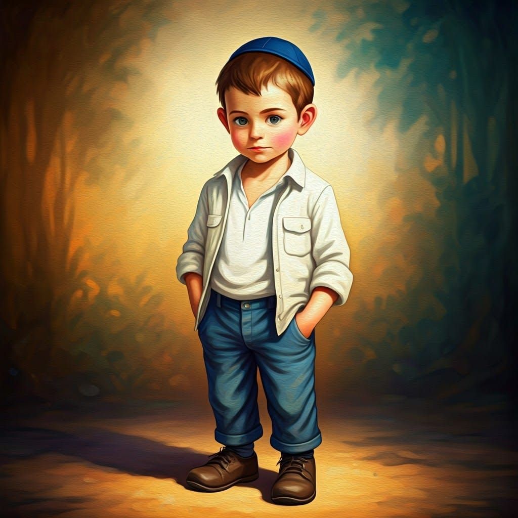 A Young Boy in a Serene Landscape, Inspired by Jewish Art
