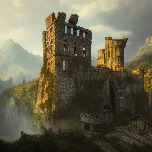 Ancient crumbling castle overtaken by nature