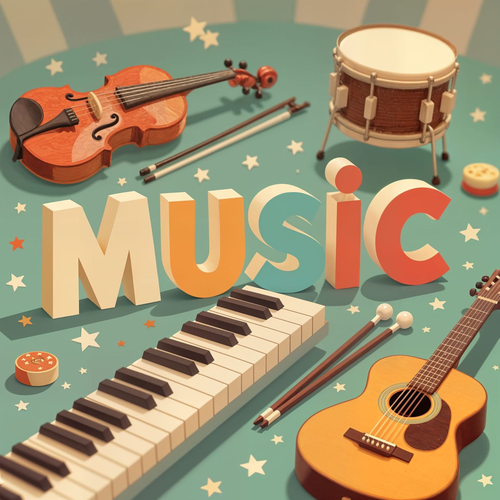 Music Word Formed by Instruments in Pastel Colors