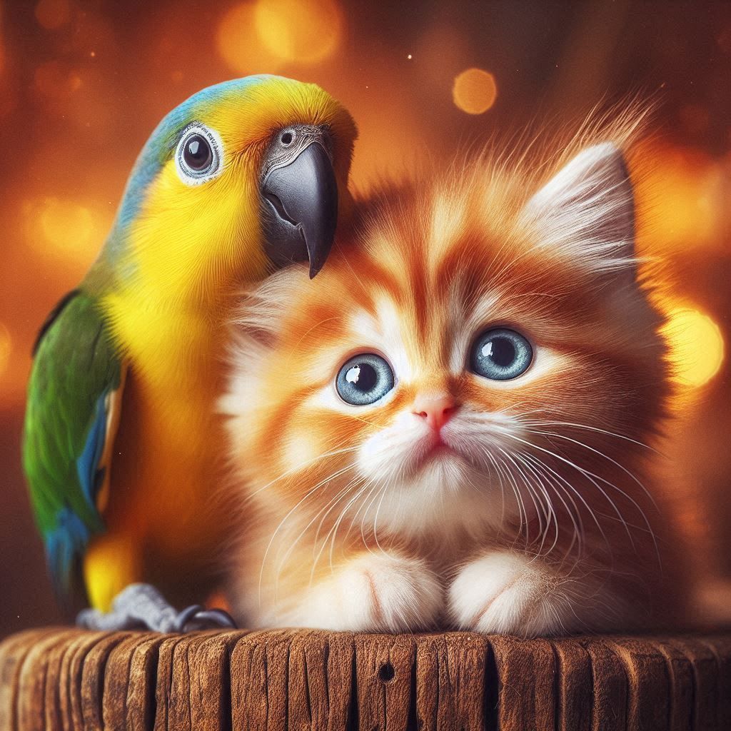 Cat and Parrot