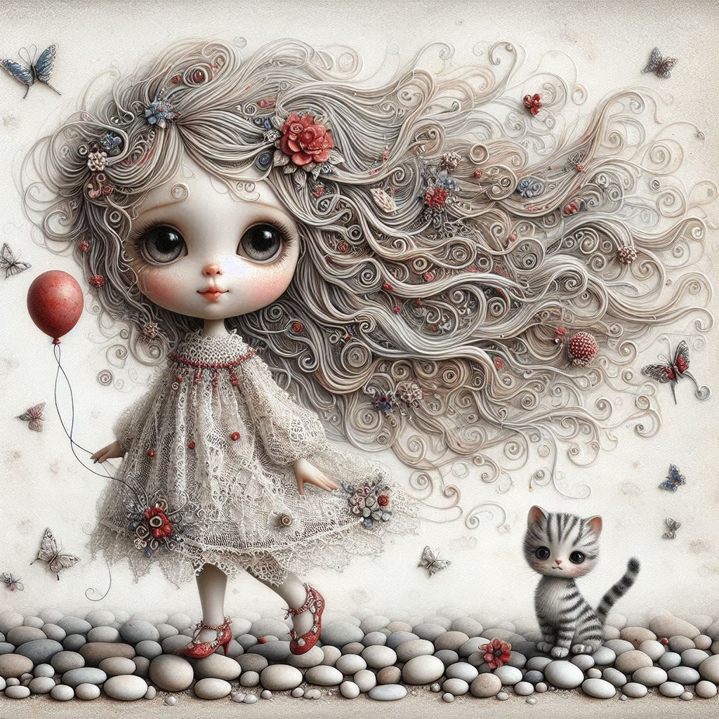Shabby chic girl, 🎈 & 😺