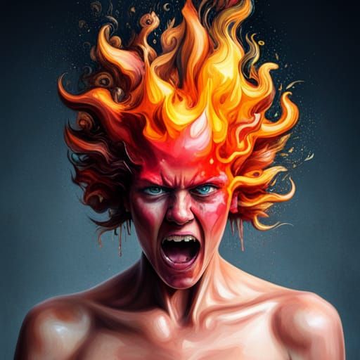 Angry woman with head exploding.. Turn my mood to joy right now