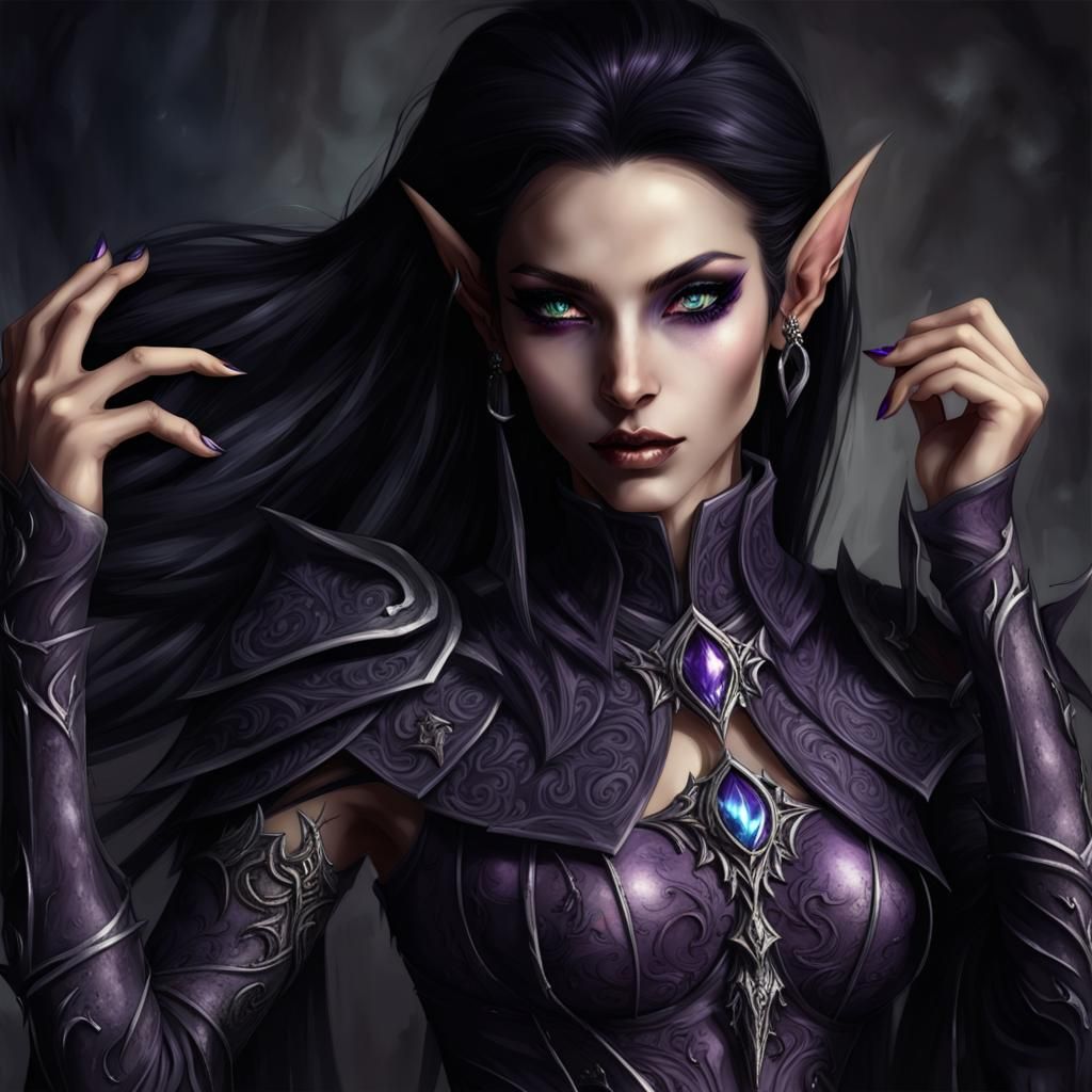 beautiful dark elf sorceress