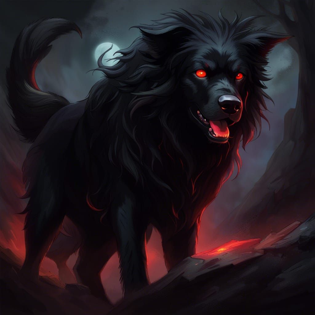 The Snarly Yow A Large Spectral Black Dog With Glowing Red Eyes Has the-snarly-yow-a-large-spectral-black-dog-with-glowing-red-eyes-has