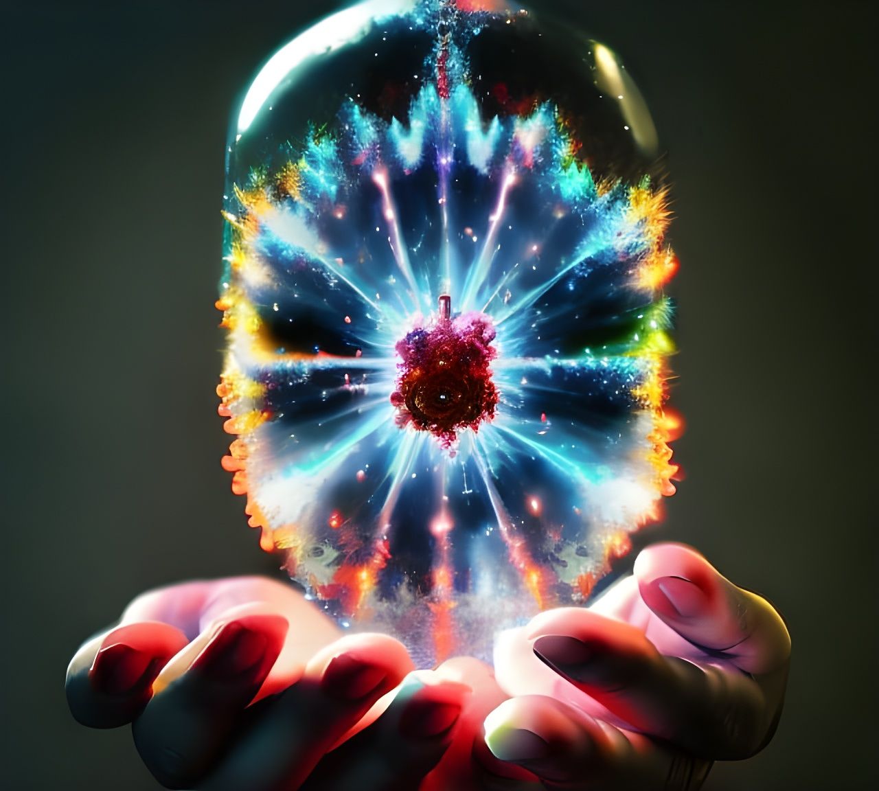 Nuclear reaction in a hand  by @Frank F