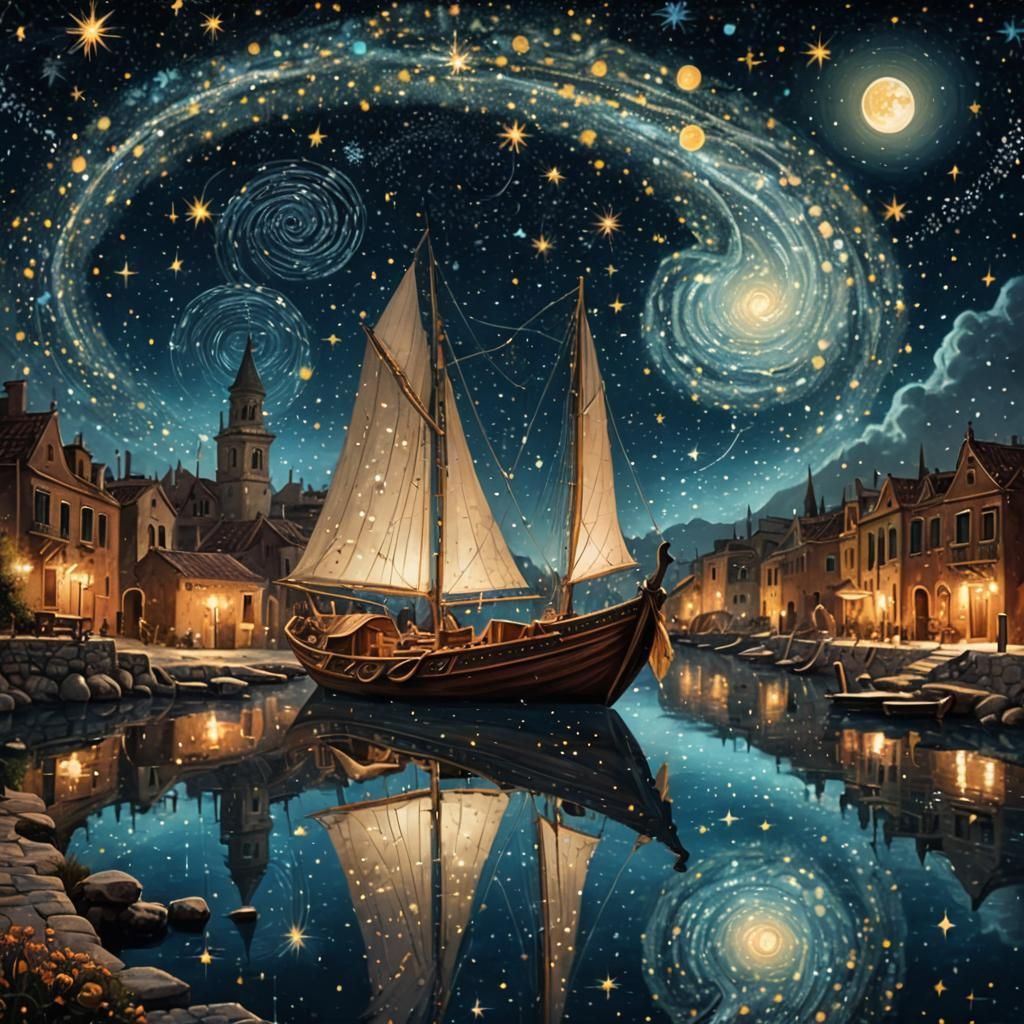 A cool starry night , stars and constellations with nebulas making spiral magical looking creation   by @Mindful THE KB