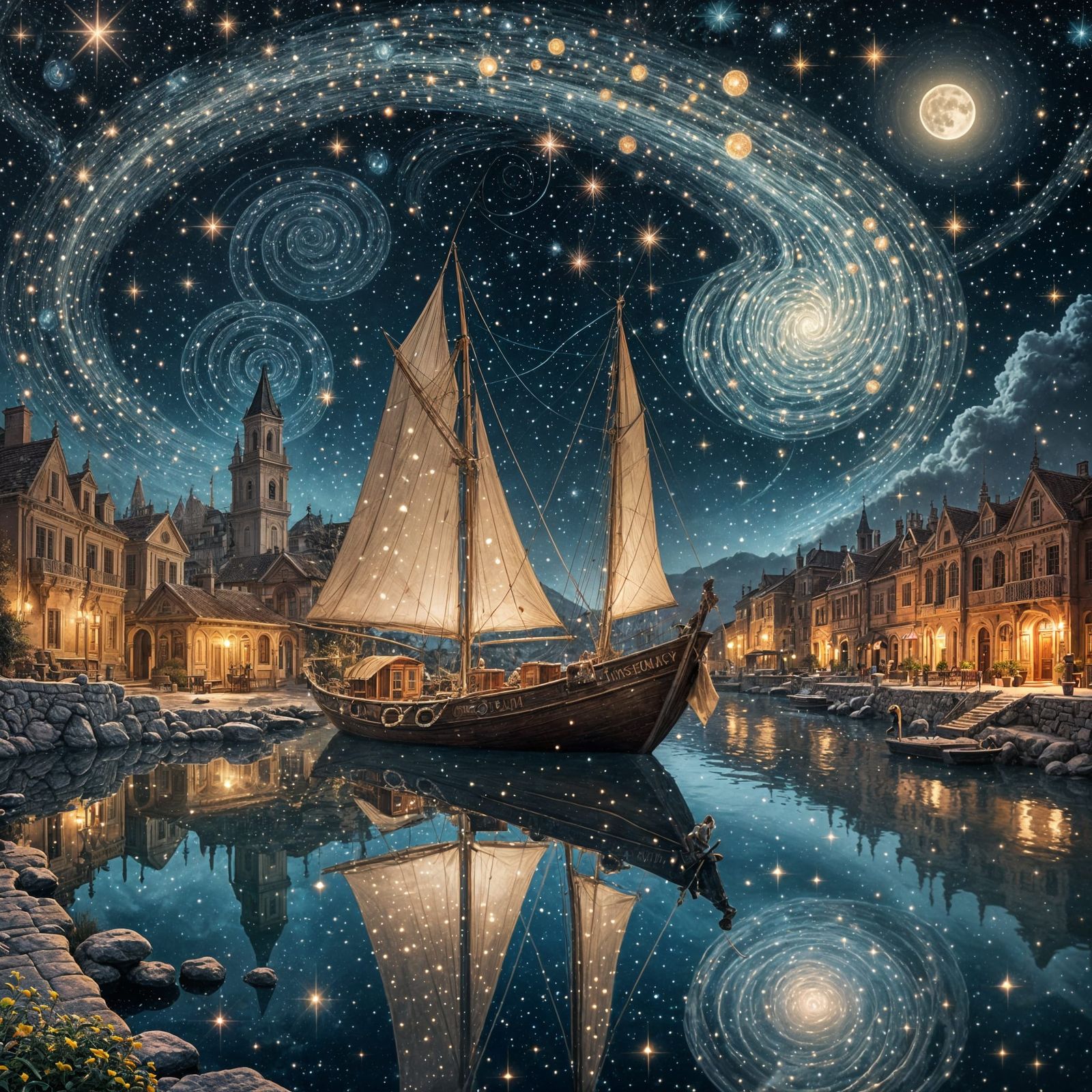 A cool starry night , stars and constellations with nebulas making spiral magical looking creation in ...  by @Mindful THE KB