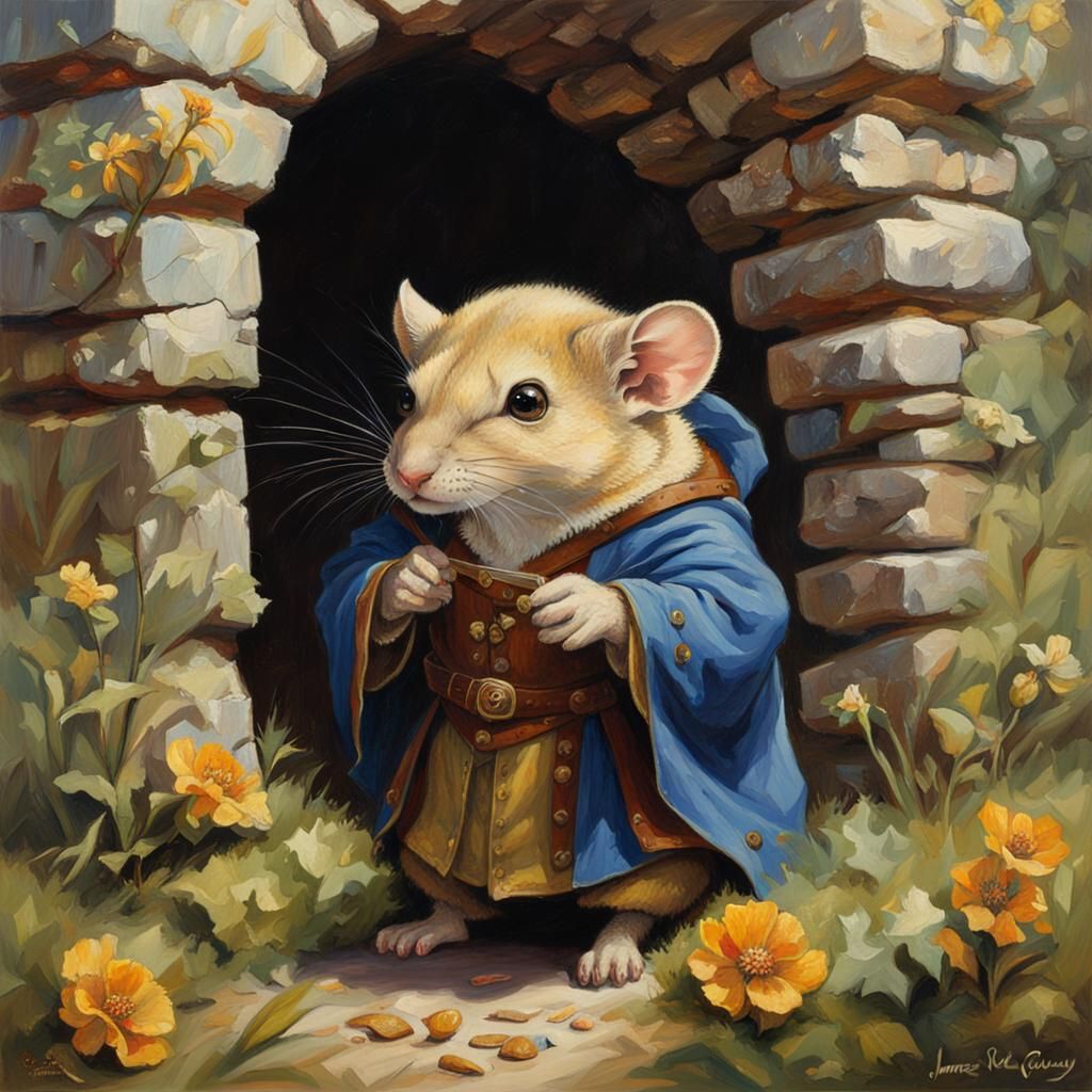 Dormouse wizard at the Ruins of a medieval castle