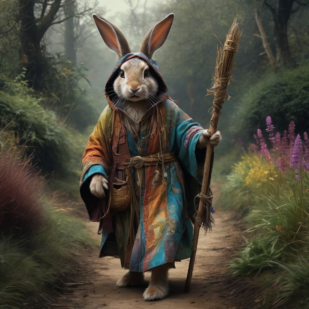 An anthropomorphic rabbit wizard