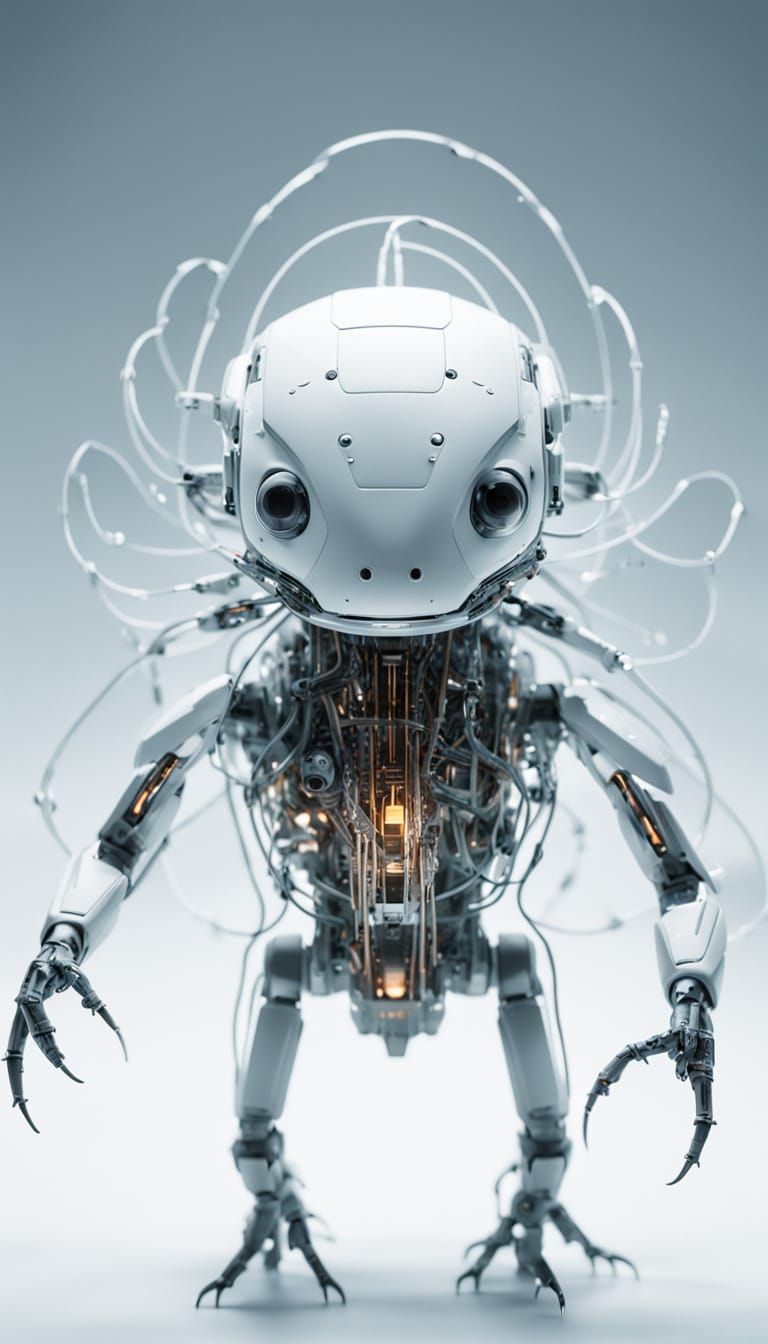 A domestic Axolotl robot with a transparent head and body, its closeup shot allows for a detailed view ...  by @Pep