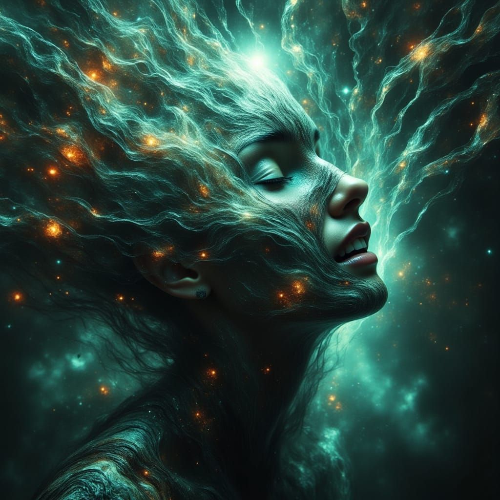 Surreal Biomechanical Figure Consuming Illusions in Moody Li...