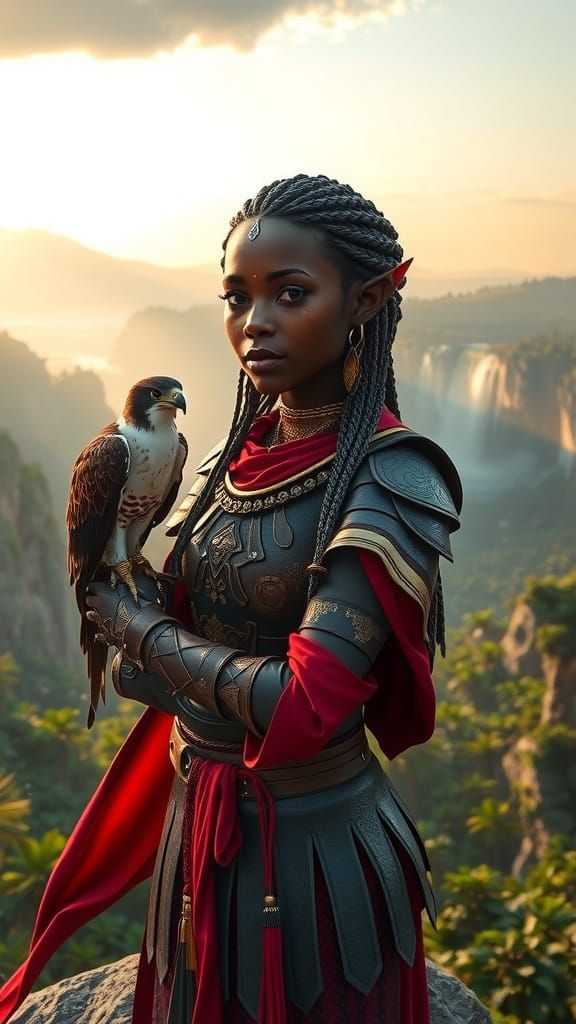 African-Inspired Elven Warrior Surveys Lush Forest in Regal ...