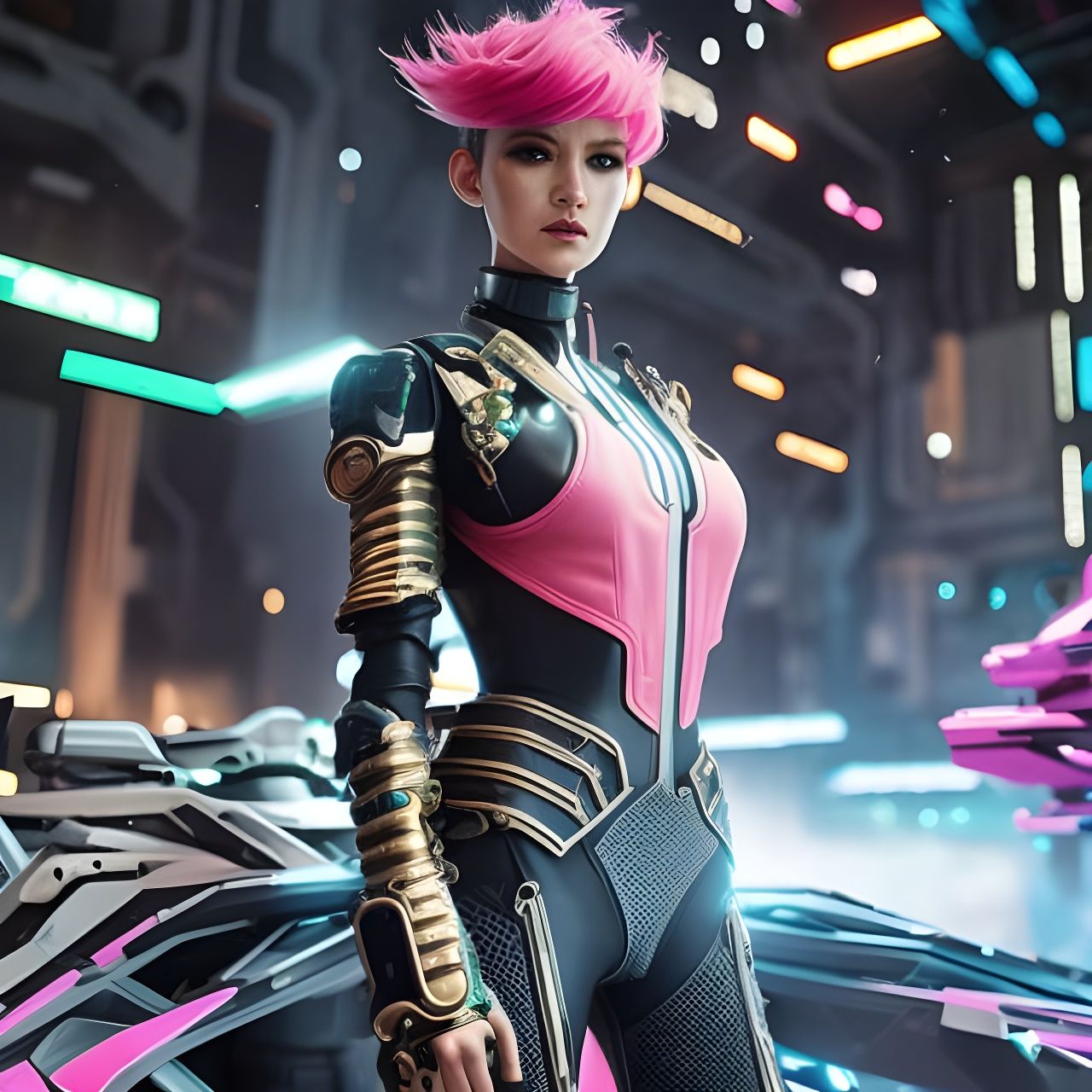 Cyberpunk girl with pink hair  by @larabu