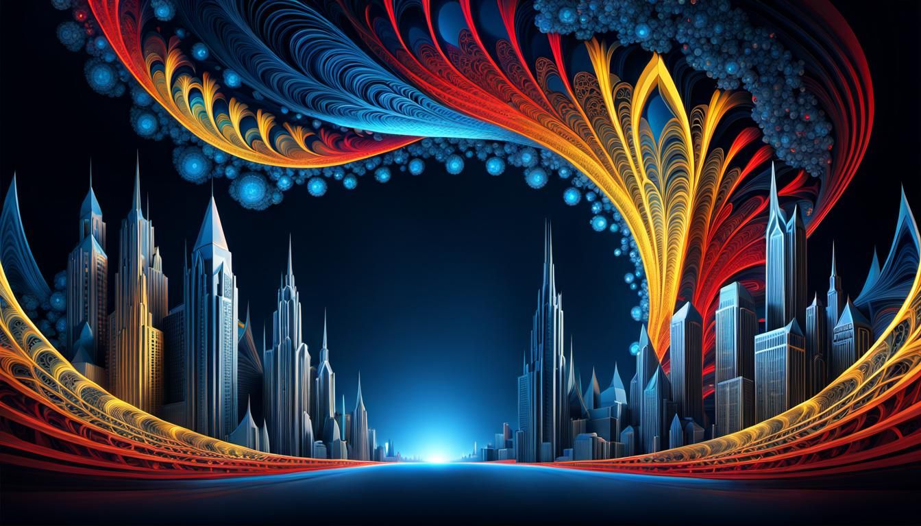 fractal crystal city, night, retroSF, art deco, art nouveau,...