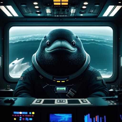 Captain Whale on the flight deck of a next generation space ship - AI ...