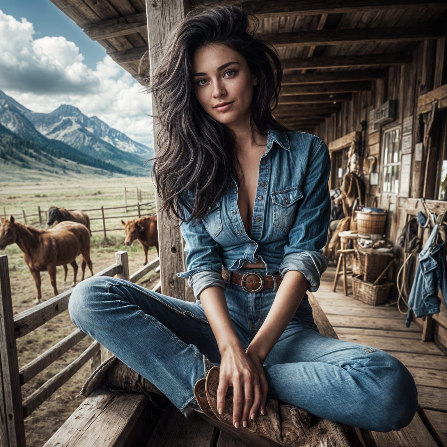 Cow girl in ranch.