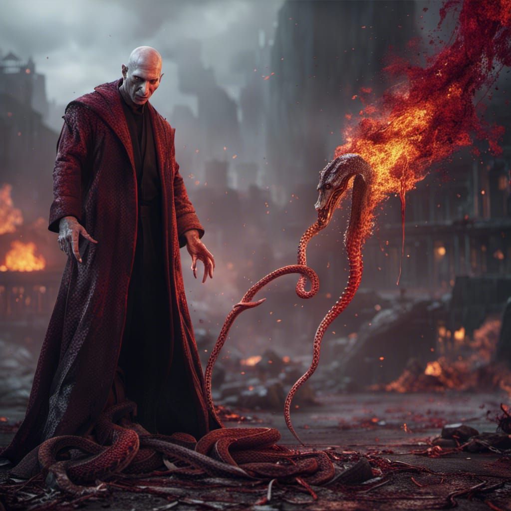 Voldemort with Fire Wand, Detailed Fantasy Art